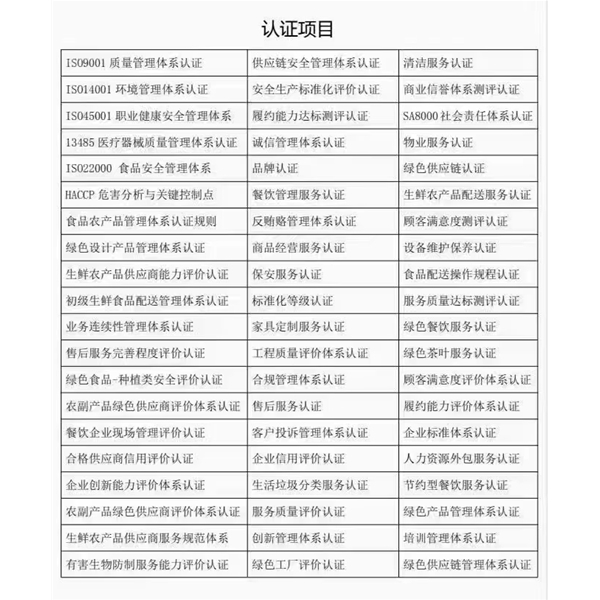 認(rèn)證項(xiàng)目